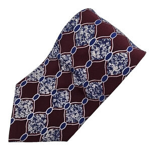 Brandini Silk Necktie, Burgundy w/Blue Abstract Pattern - Like New